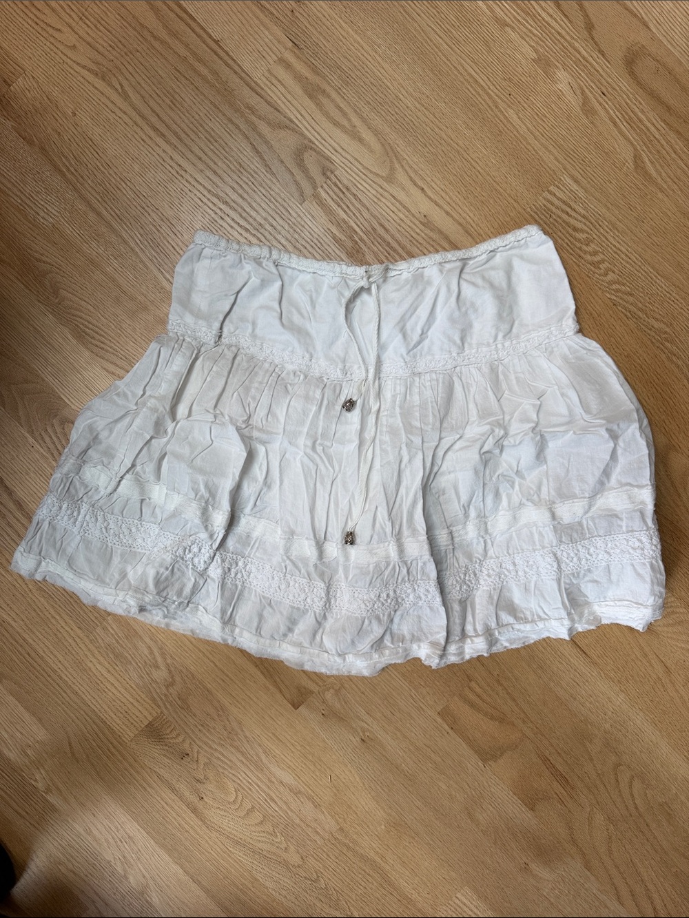 Iris USA White Drawstring Tiered Mini Skirt